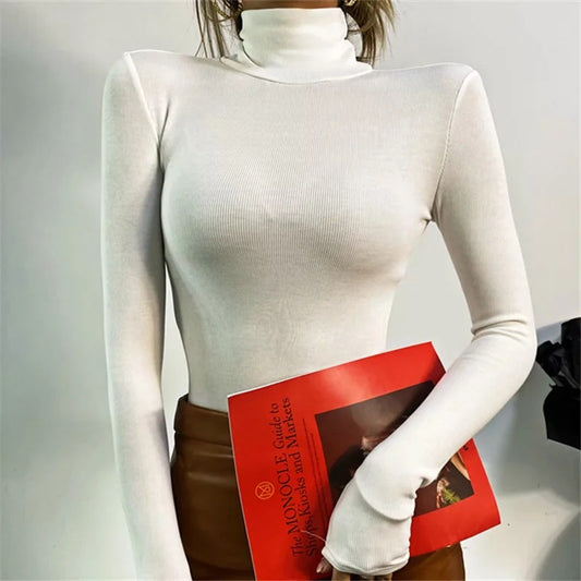 Women's Bottoming Shirt Half-high Collar Long Sleeves Design Sense Jumpsuit