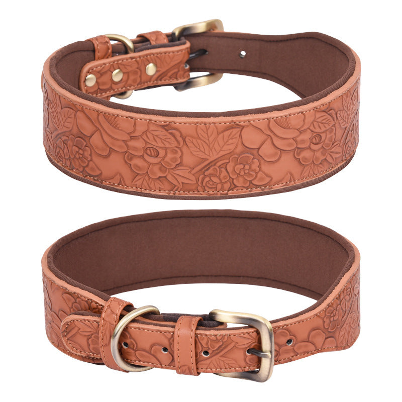 Embossed Leather Pet Collar Soft Space Cotton Substrate