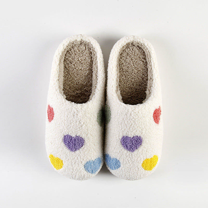 New Home Colorful Small Heart Warm Winter Cotton Slippers Men And Women Thick Bottom Non-slip