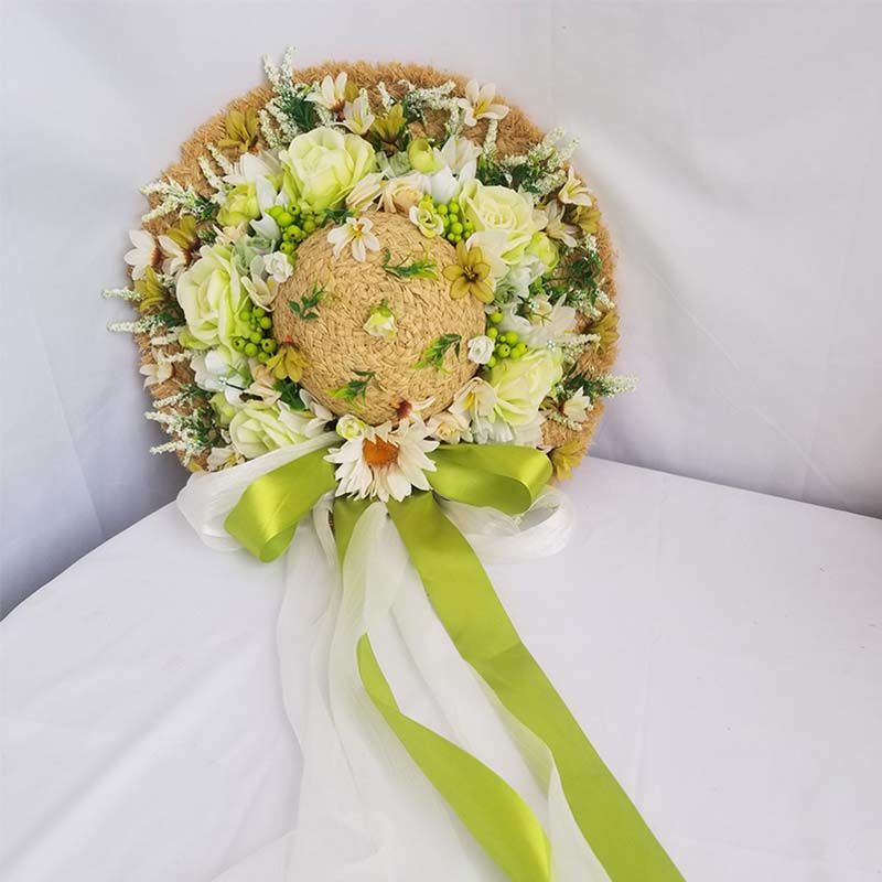 Ladies Fashion Raffia Purple Flower Straw Hat
