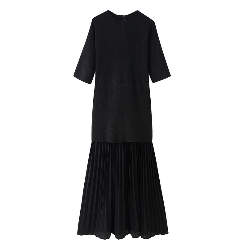 Fashionable Elegant Brown Patchwork Pleated Dress