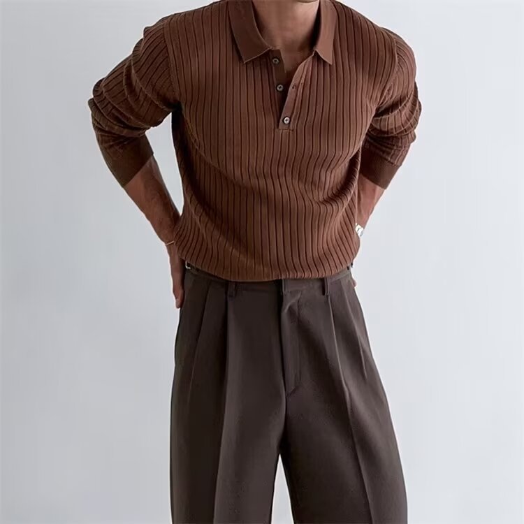 Revers Langærmet Sweater Til Mænd Trendy All-match