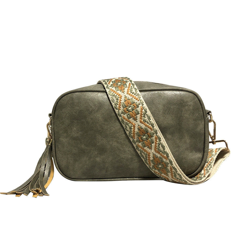 Fashion Tassel Bag Ethnic Jacquard Cotton Wide Shoulder Strap