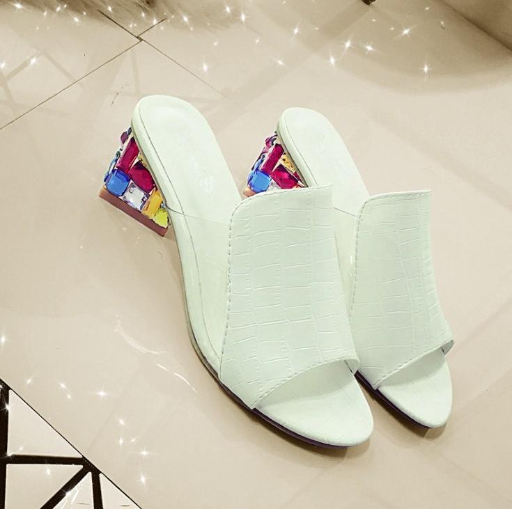 Fashion With Diamond Glass Slippers Sandals Plus Size Slippers
