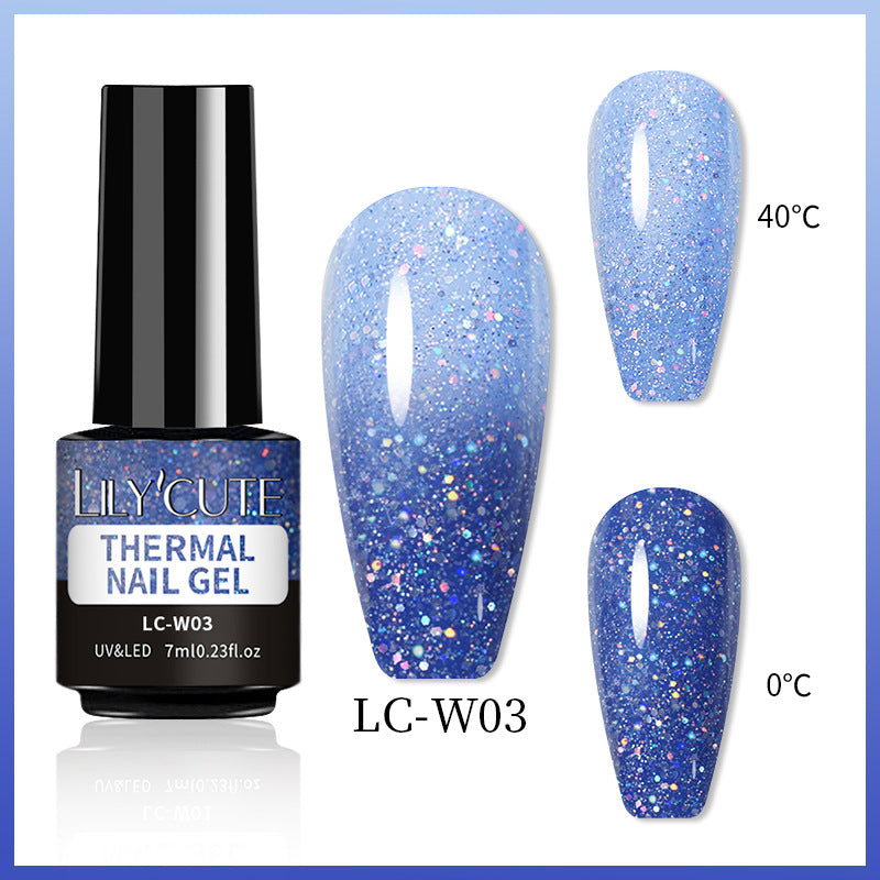 Temperaturændring Glitter UV Neglelak Tre-sektions Farveskift