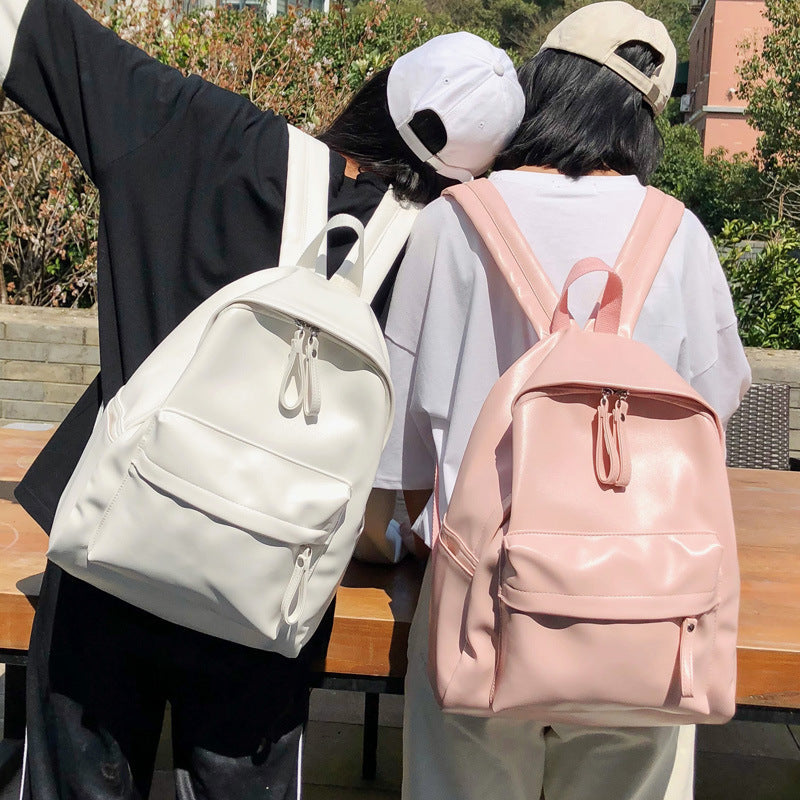 Large Capacity Solid Color PU Leather Student Shoulder Bag