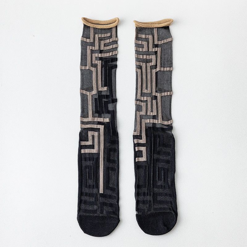 Womens Glass-knit Asymmetrical Ruffle Ankle Socks