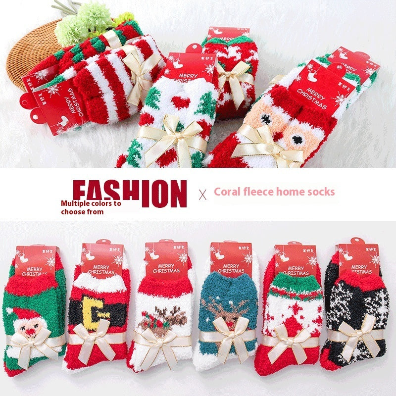 Winter Christmas Stockings Women's Thickened Bow Long Tube Fleece-lined