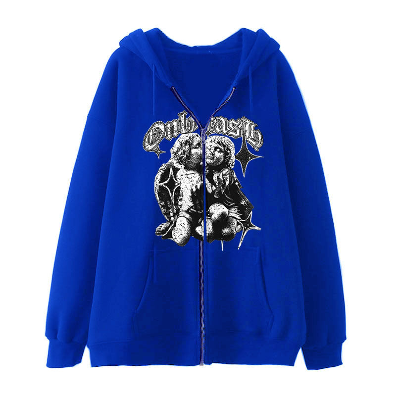 Women's Casual Hoodie Wings Angel Zipper Sweater