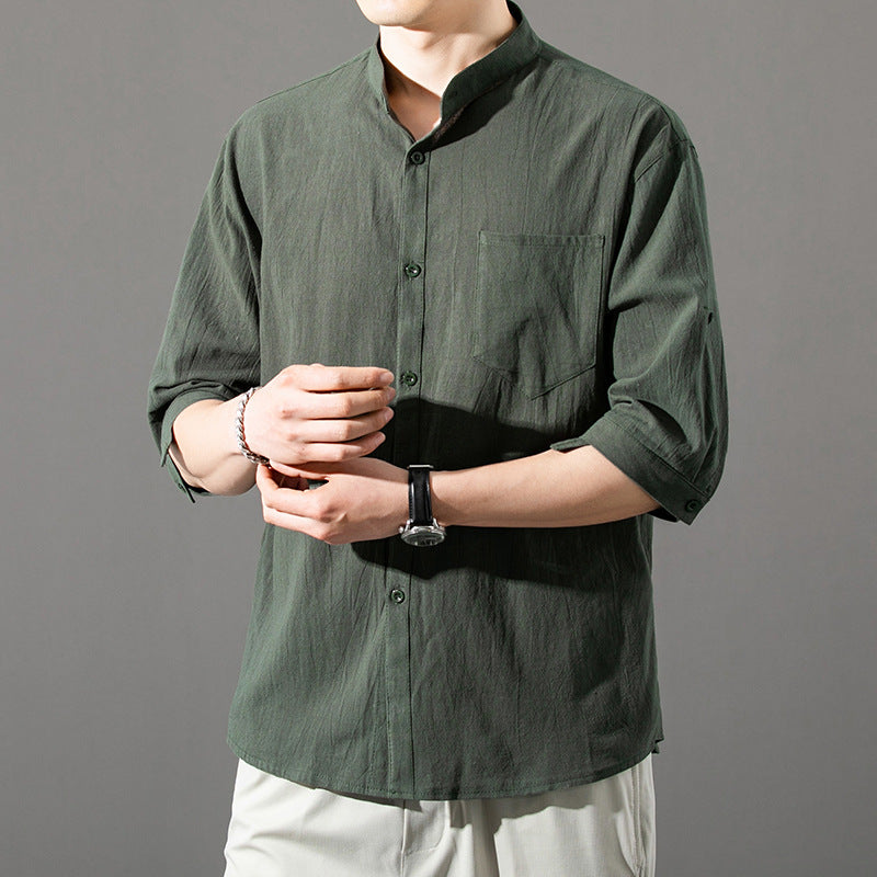 Cotton And Linen Short Sleeve Shirt Men's Large Size Linen Loose Trendy Men Half Sleeve Thin