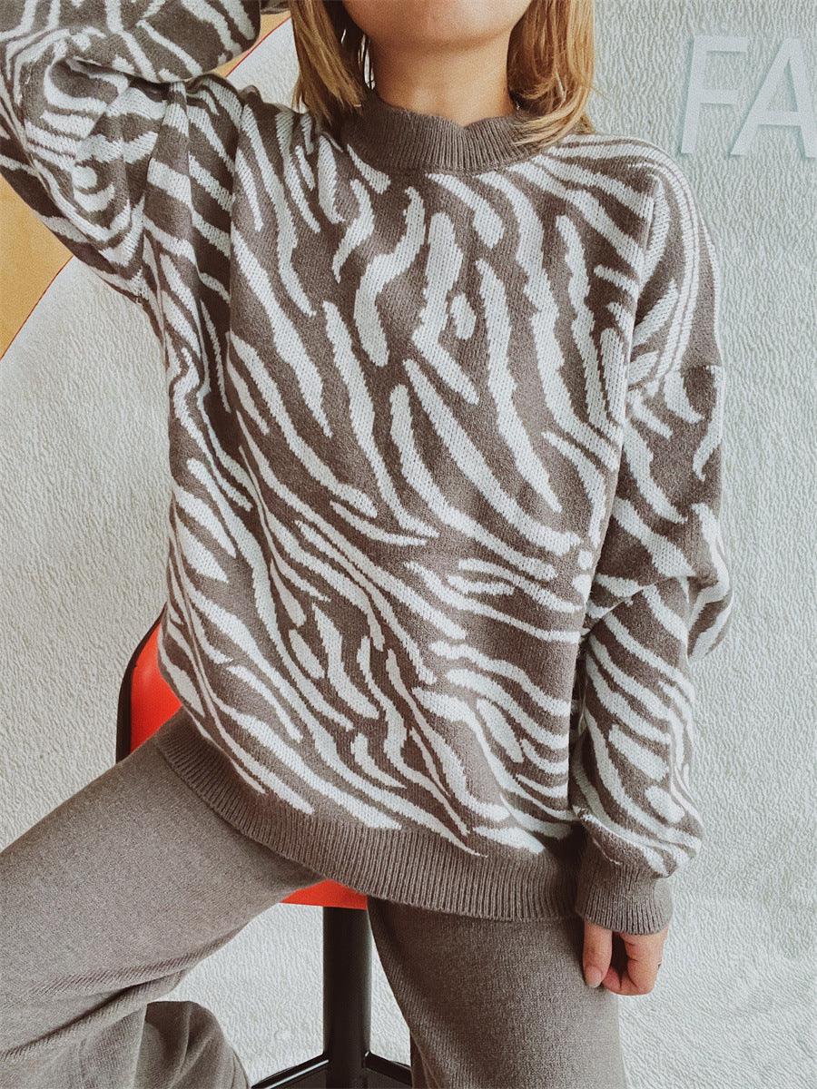 Commuter Knitted Two-piece Zebra Pattern Contrast Color