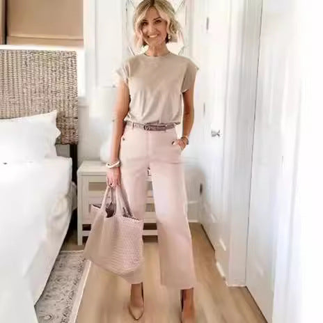 Bootleg Pants Slim Fit Slimming Draping Effect Casual Suit Pants
