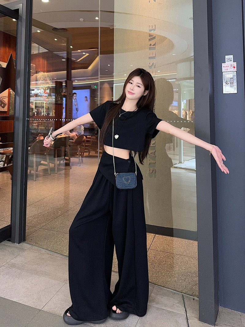 Top T-shirt And Loose-fitting Wide-leg Pants Set