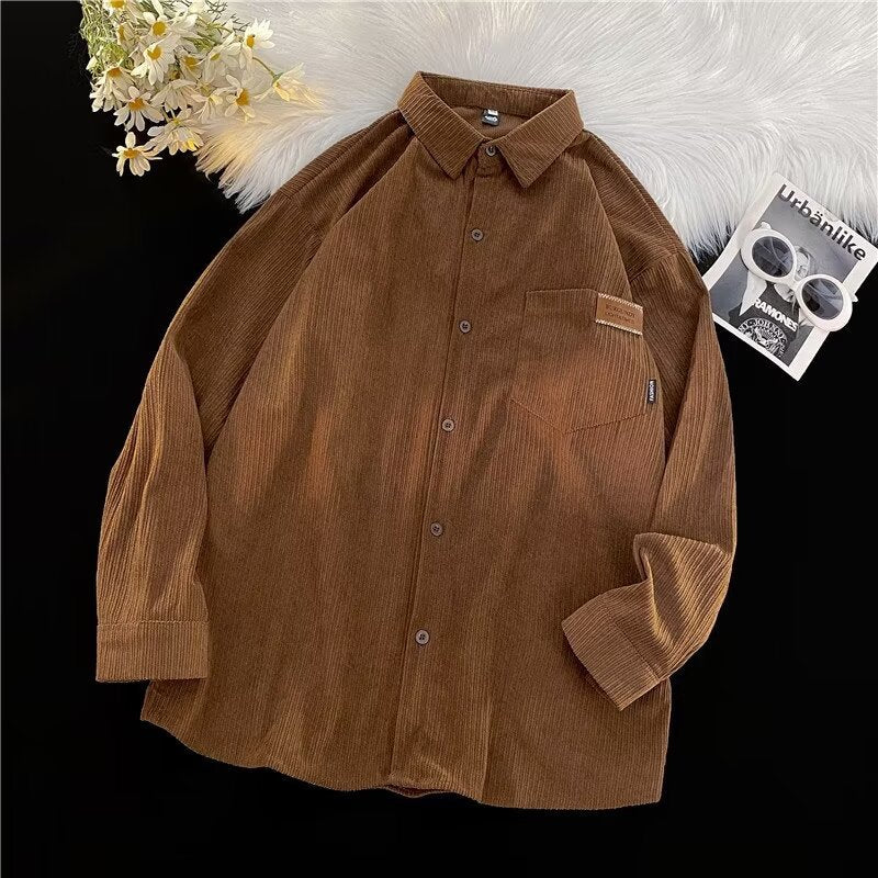 Enkel amerikansk retro streetwear-skjortejakke i løstsiddende boyfriend-stil til par