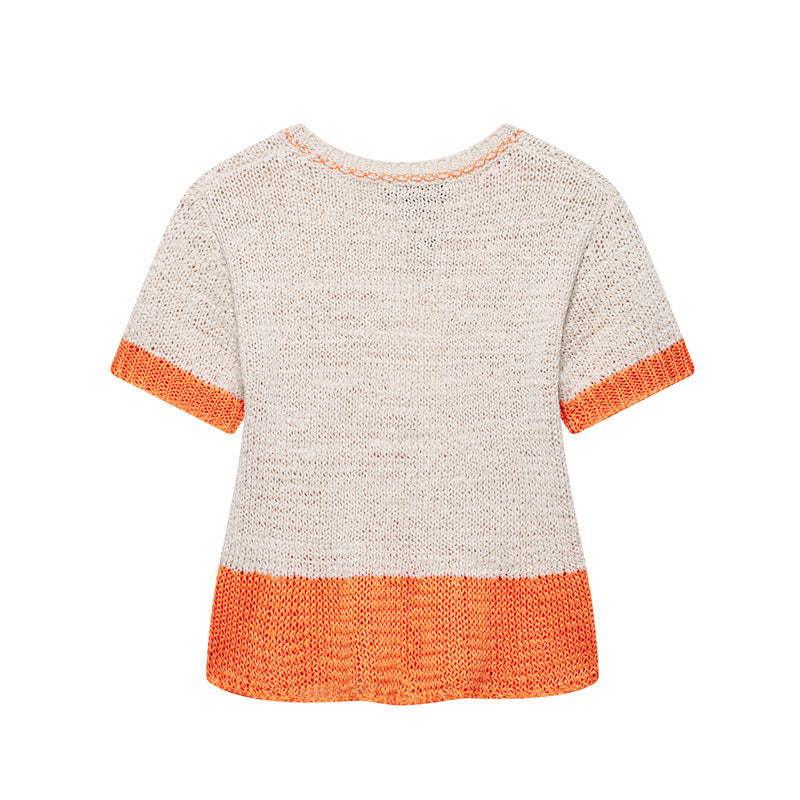 European And American Style Fashionable Simple Short-sleeved Knitted Top