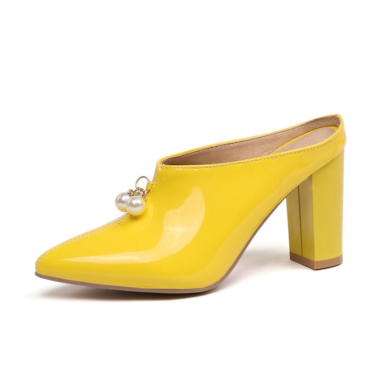 Pearl Pointed Toe Sandals Slip-ons Toe Toe Block Heel Women's Shoes