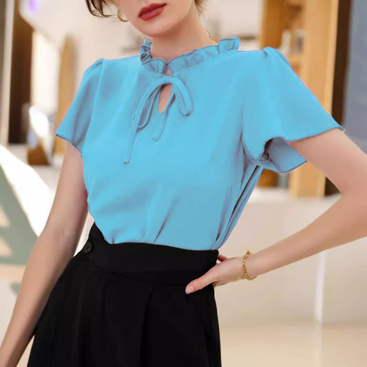 ModelyFrill Trim Tie Neck Blouse
