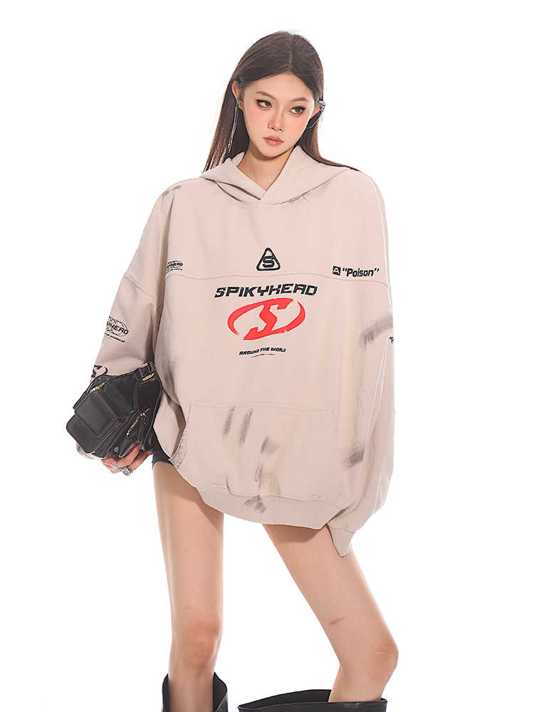 Letter Print Loose Casual Hooded Sweater