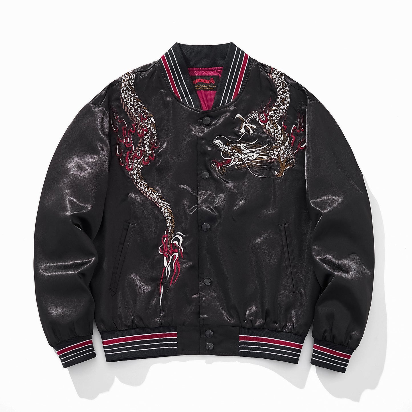 Heavy Duty Embroidered Casual Dragon Pattern Baseball Jacket