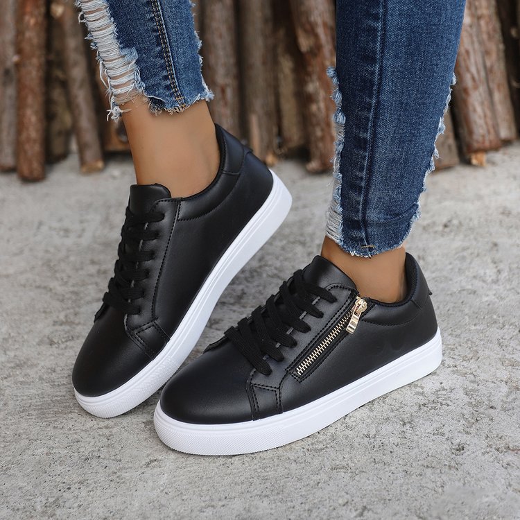 Women's Versatile Leather Side Zipper Casual Sports Shoes