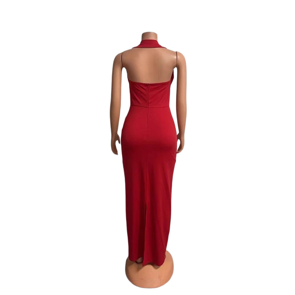 Shoulder-baring Elegant Slit Sheath Dress