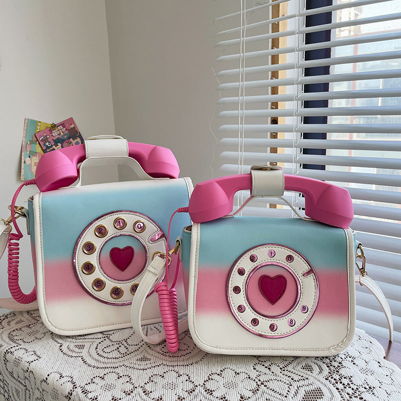 Gradient Color Funny Personality Telephone Crossbody Bag Female