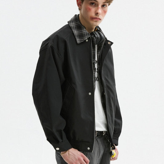Fake Two-piece Spliced With Autumn Plaid Lapel Jacket