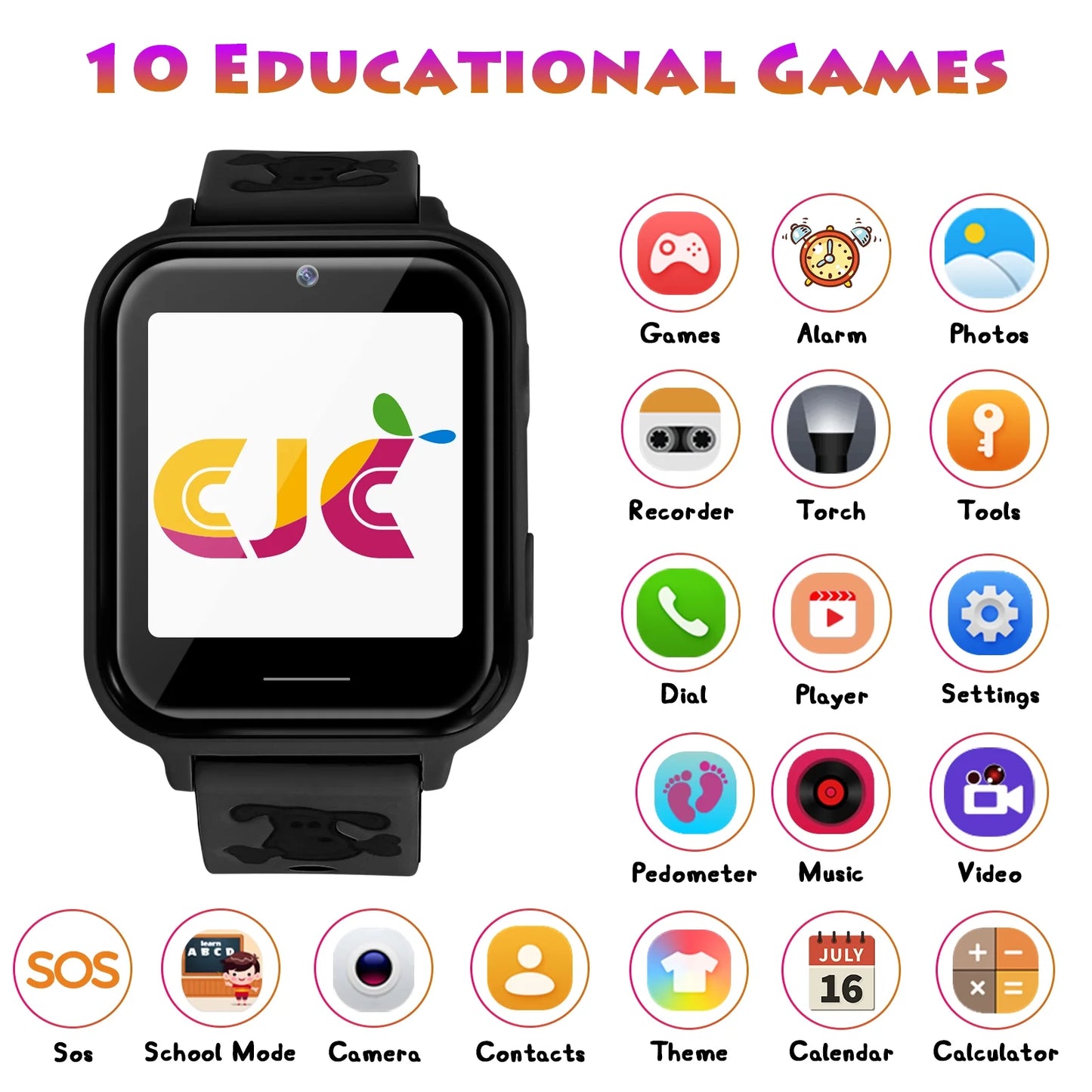 Kids Smart Watch 39 Mm Black Aluminum Alloy with Black Band