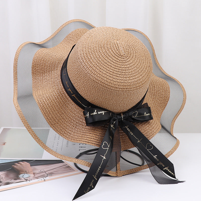 Large Eaves Bow Streamer Beach Hat Women's Outdoor Sun Protection Dome