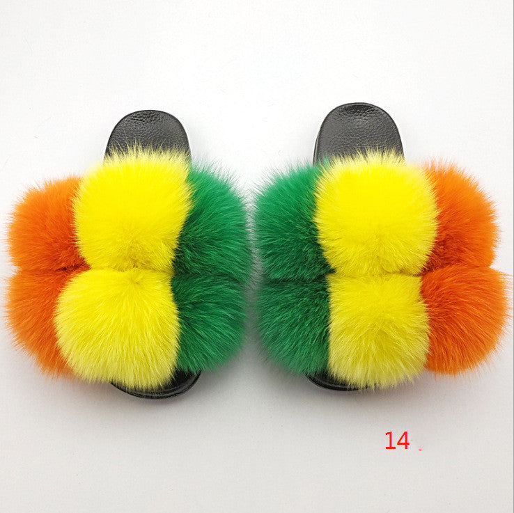 Flip Flops Outer Wear Fox And Raccoon Fur Children's Sandals And Slippers