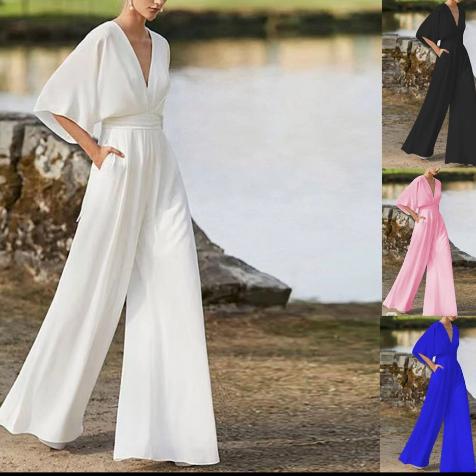 Womens Solid-Color Avant-Garde New Chinese Jumpsuit