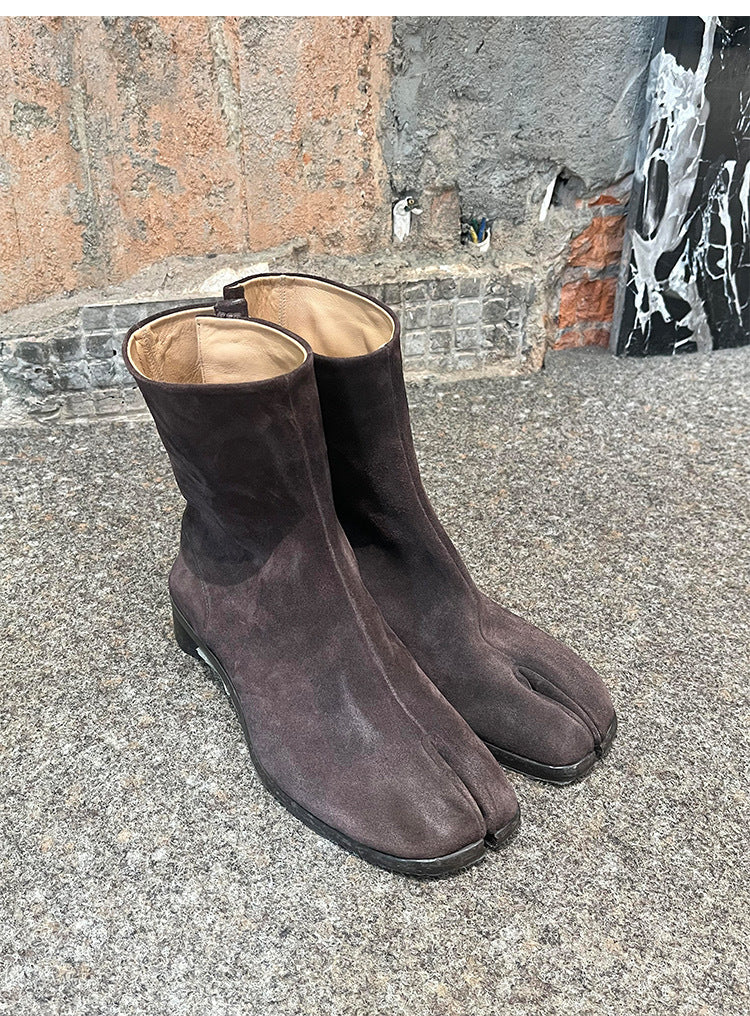 Genuine Leather Split Toe Cowboy Pleated Knight Boots