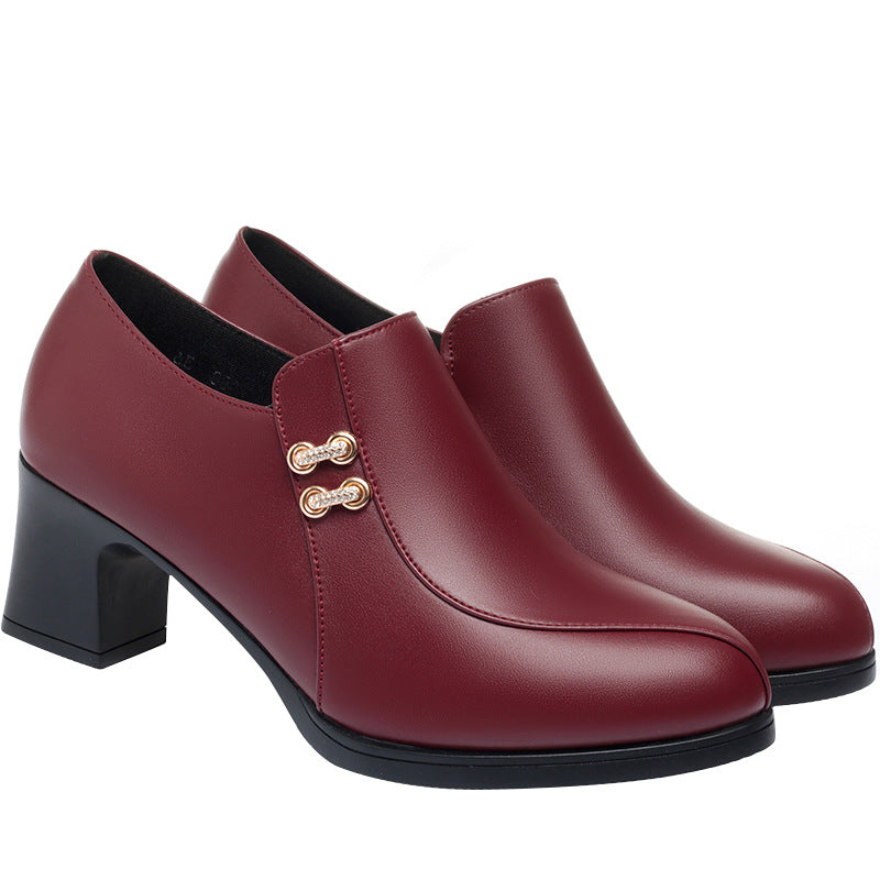 Leather Soft Sole SChunky Heel Comfortable Leather Shoes