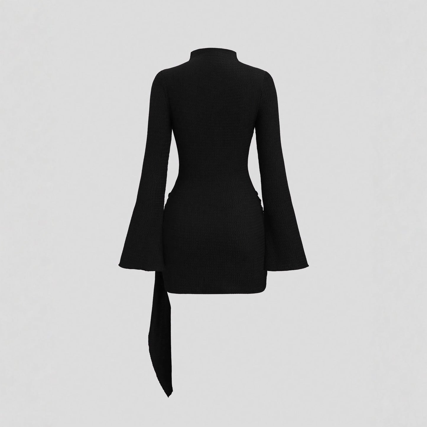 Metal Waist Buckle Minimalist Slightly Flared Sleeve Slim Fit Midi Dress