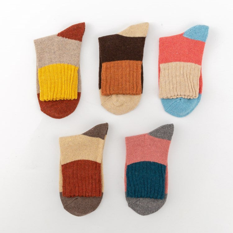 Four-Color Stitching Thick Warm Rabbit Wool Socks