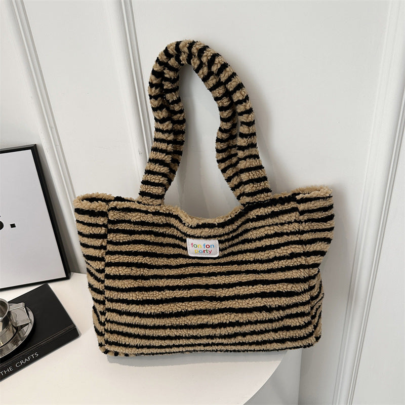 Korean Casual Shoulder Bag Fashion Striped Large Capacity Totes
