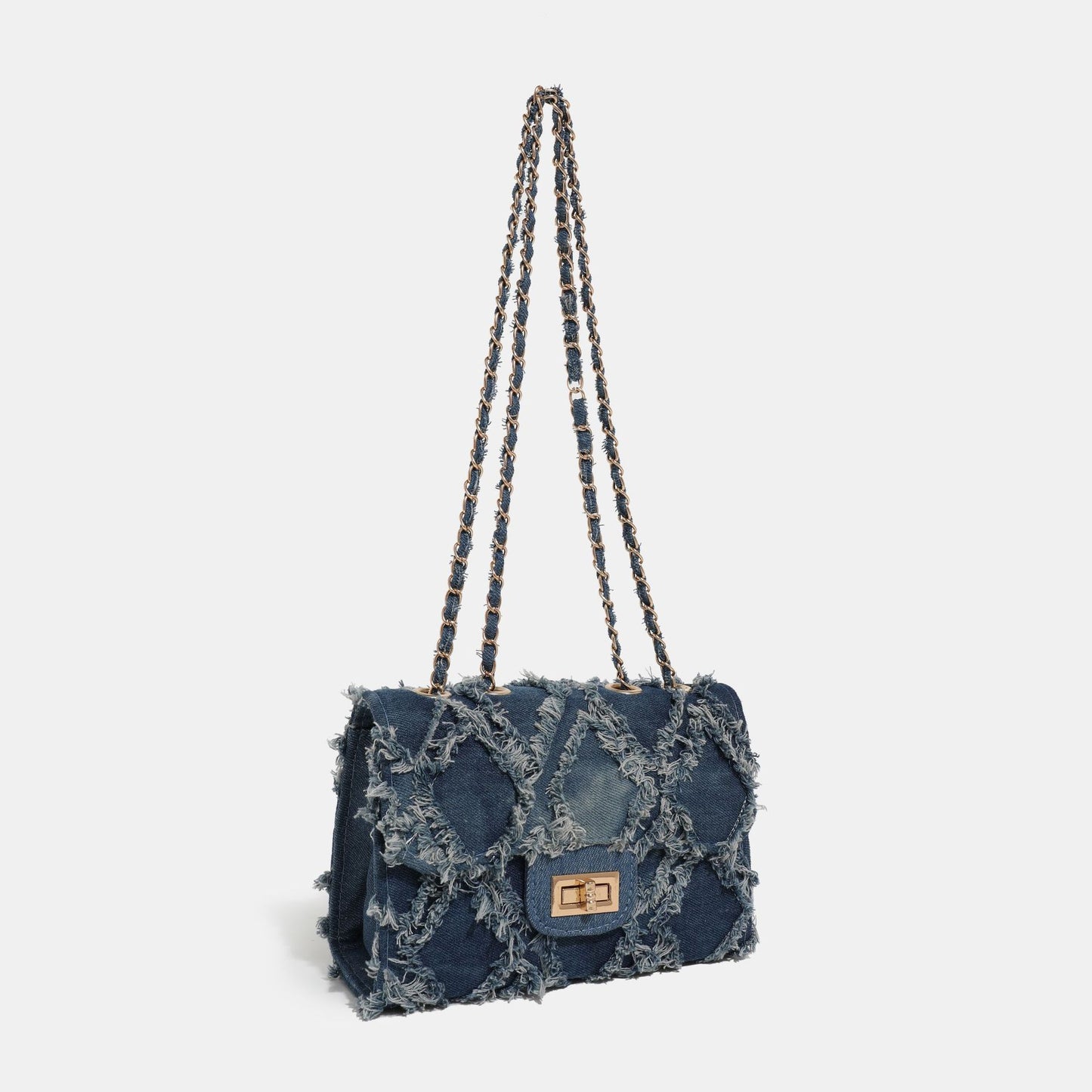 Denim Chain Flap Rhombus Shoulder Bag