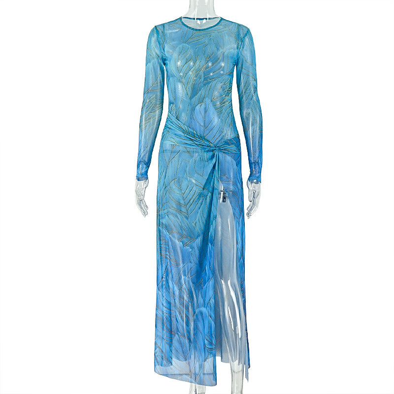 Womens Split Panel Color-Block Long-Sleeve Dress