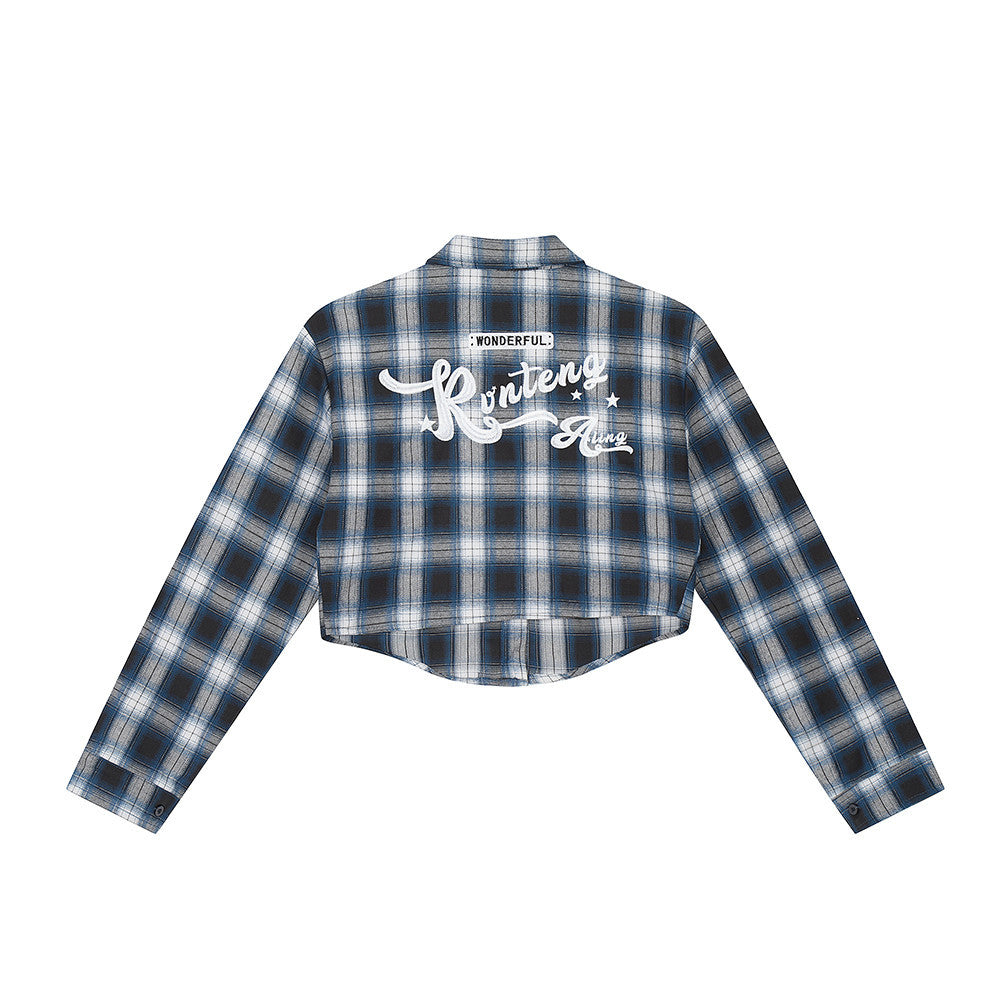 Spring And Autumn Plaid Letters Embroidered Shirt Coat