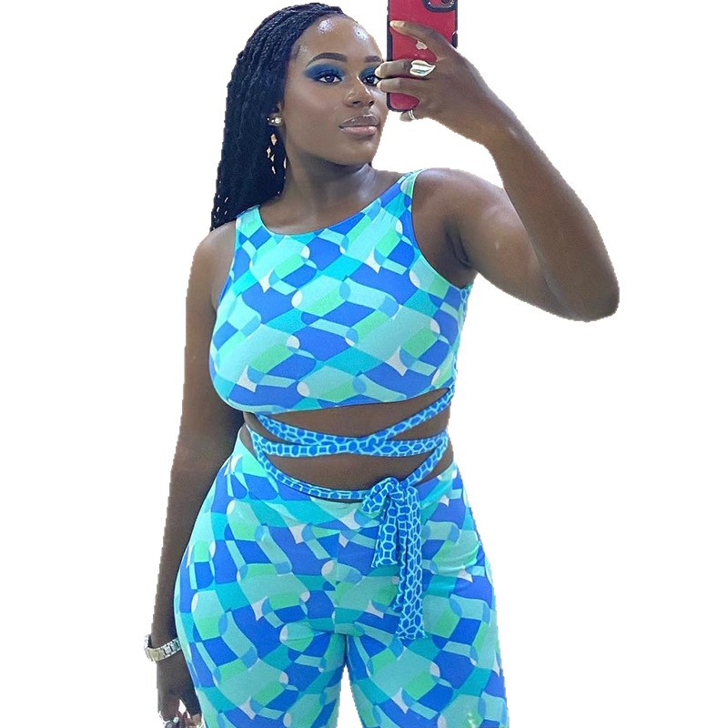 Sleeveless Pantsuit Loose-fitting With Drawstrings Midriff-baring Two-piece