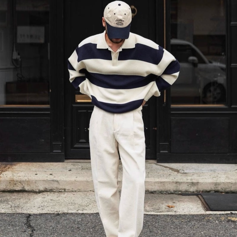 Autumn And Winter Basic Korean-style Loose Blue And White Striped Versatile Loose Sweater