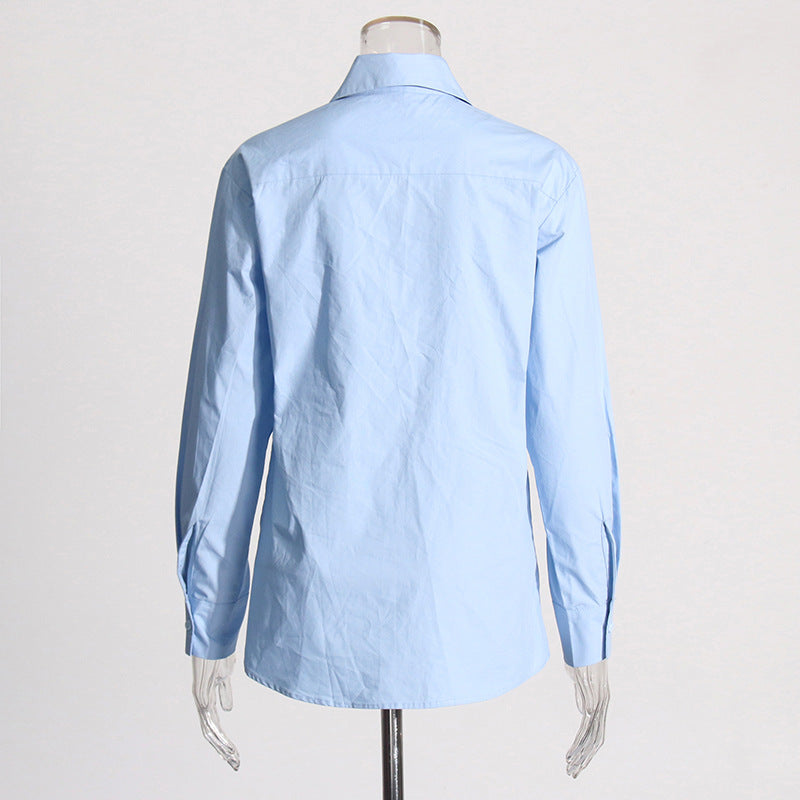 Lapels Stitching Three-dimensional Flower Irregular Hollow-out Split Shirt Top