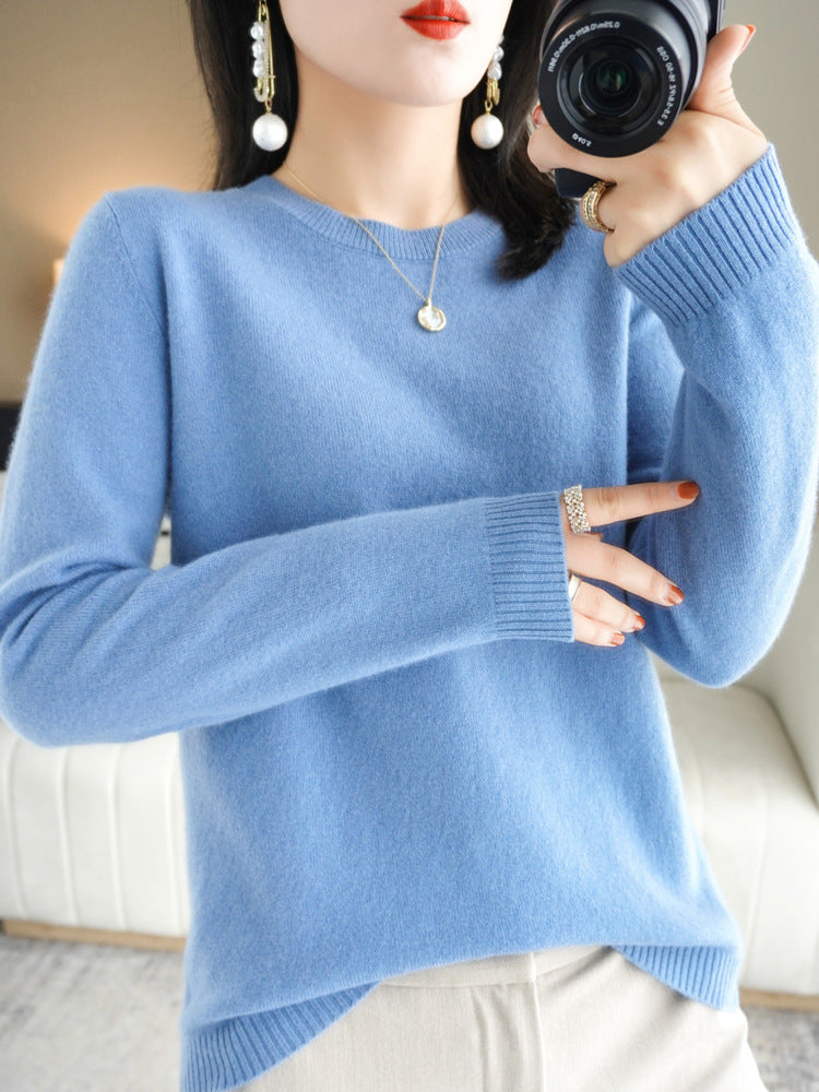 Slim Fit Solid Color Round Neck Base Pullover Sweater