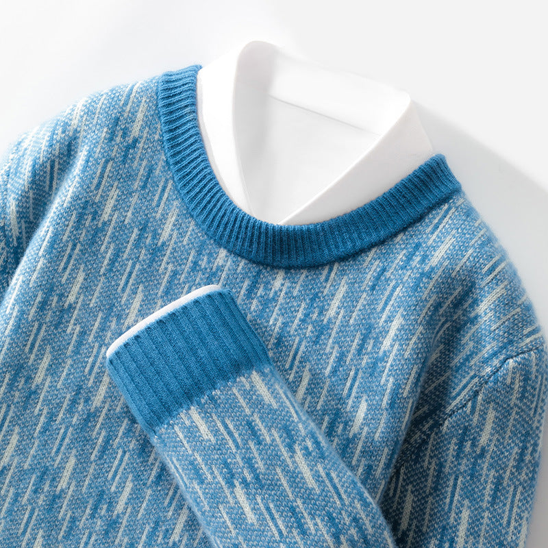 Syv-nåls tyk, rundhalset uldsweater til mænd