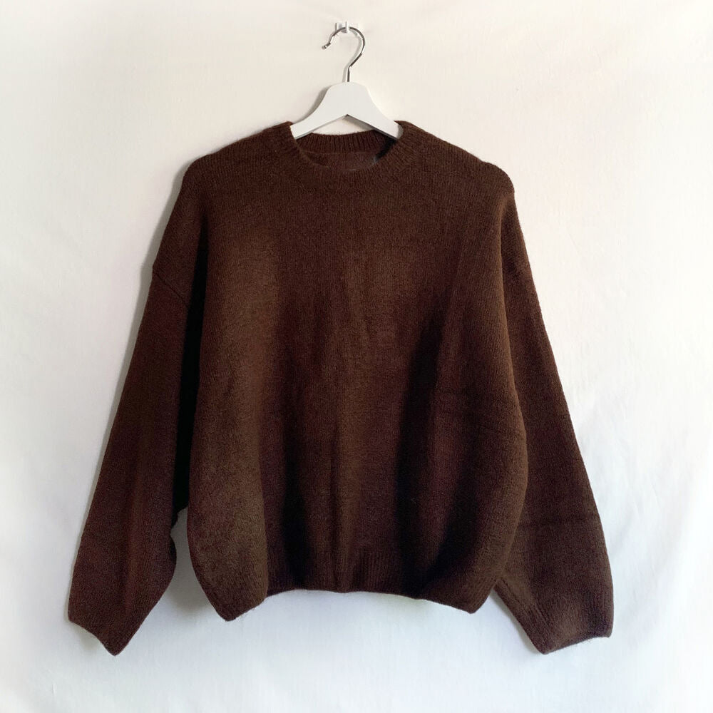 Korean Style Sweater Idle Style Casual Loose Solid Color Round Neck Sweater