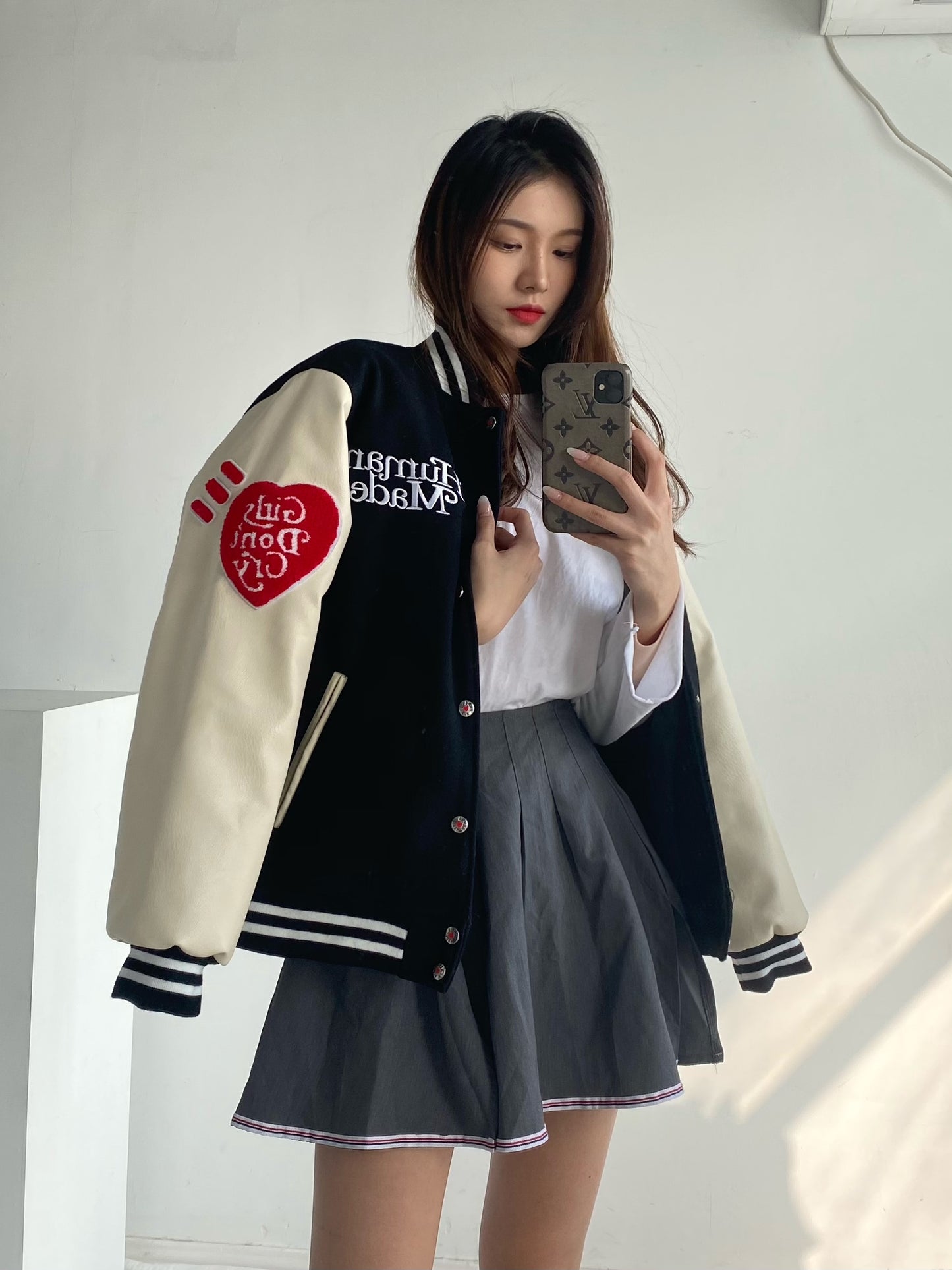 Fashion Cotton Love Leather Sleeve Baseball Uniform