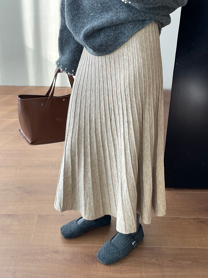 Korean Elastic Waist Knitted Pleated Skirt