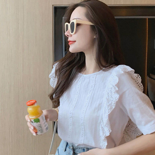 French Women's Summer Fungus White Short-sleeved Shirt