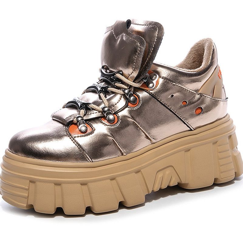 Cowhide round toe double tongue women's shoes