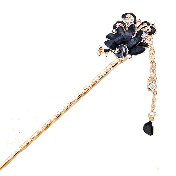 Professional peacock alloy inlaid with diamond hairpin